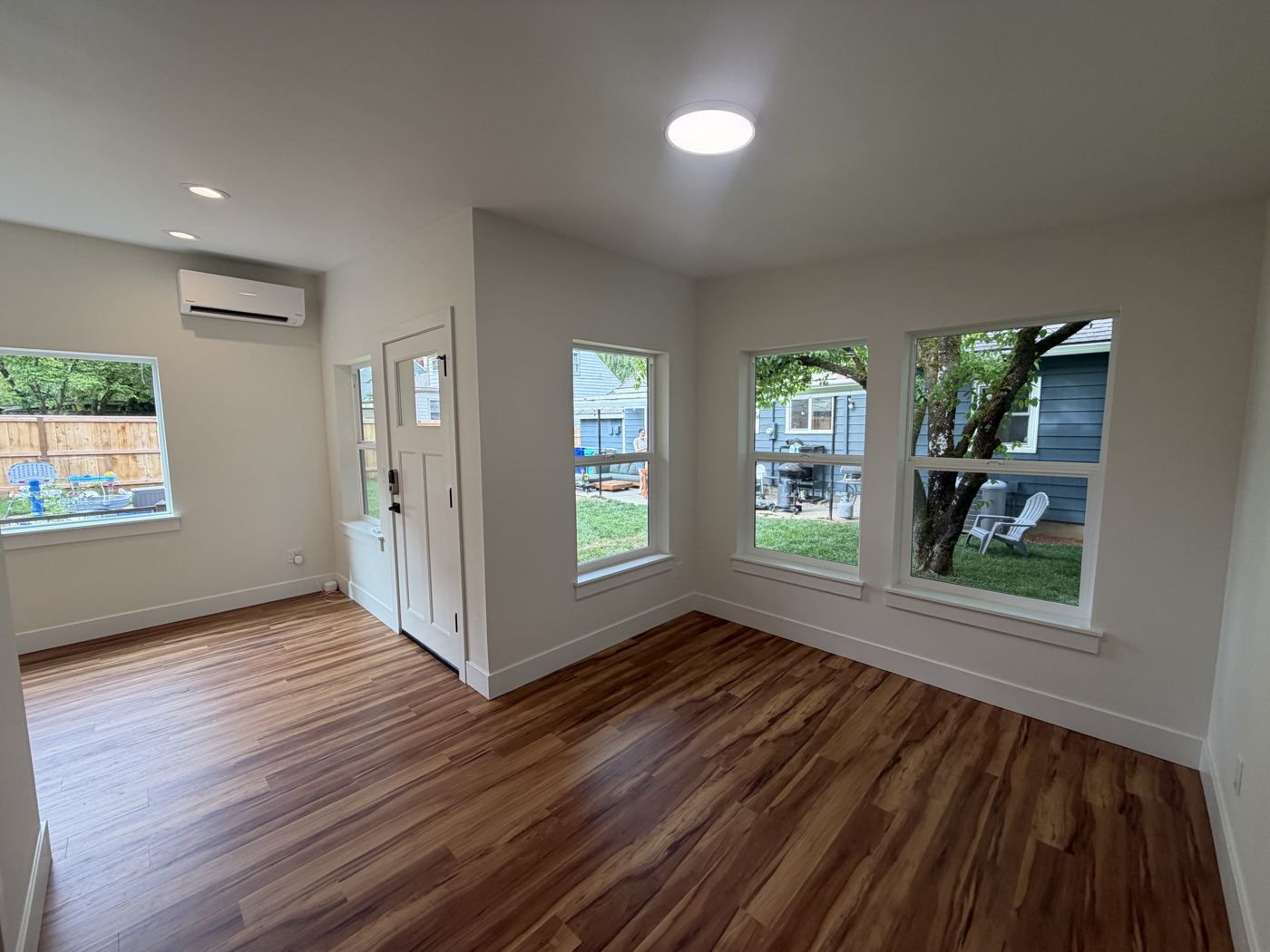 Single-level living space with windows on two sides