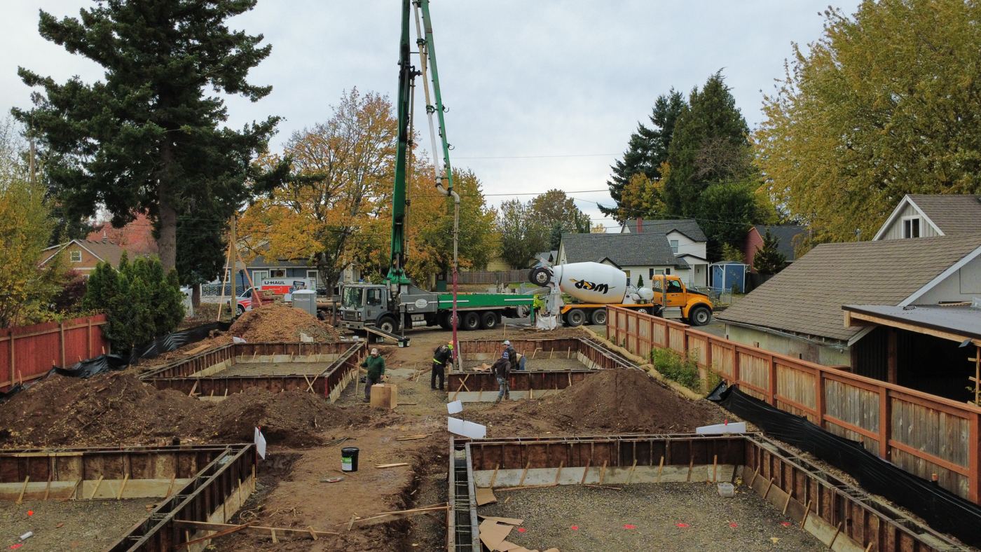 Concrete pump truck on pour day