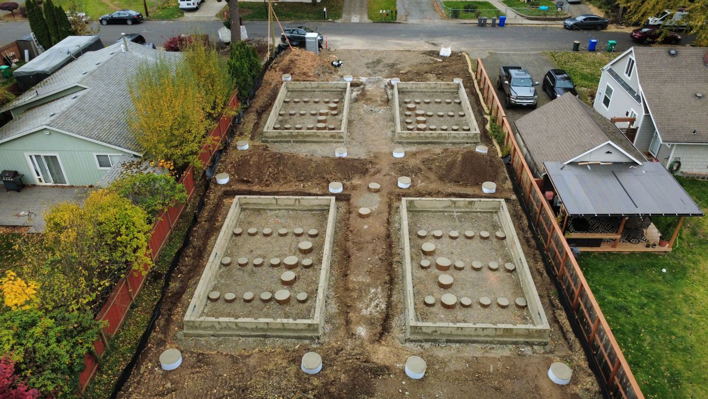 Foundation layout on the cleared lot
